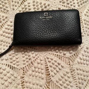 Kate Spade Zip around Wallet.  Black Pebbled Leather